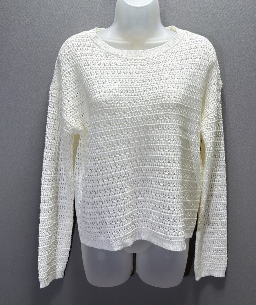 Madison + Hudson Women S Off White Crochet Open Knit Pullover Sweater Coastal